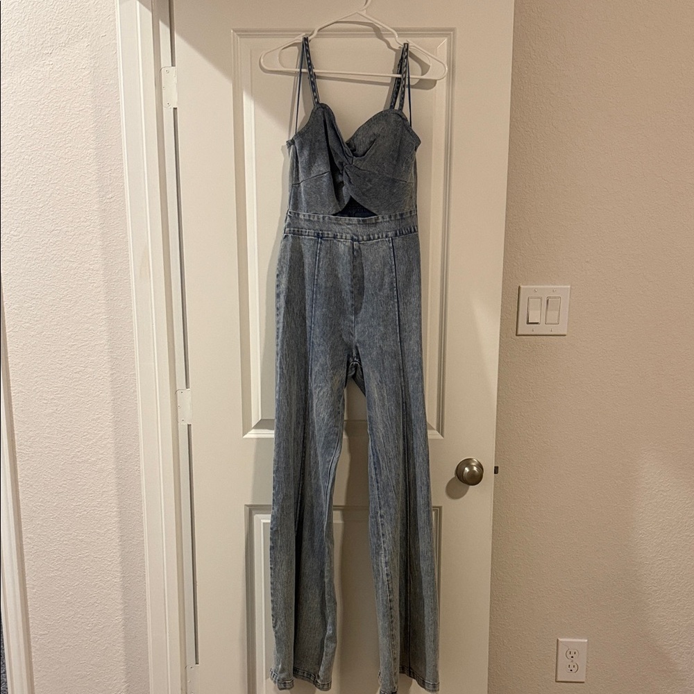 Light Wash Denim Jumpsuit with Bust Detail